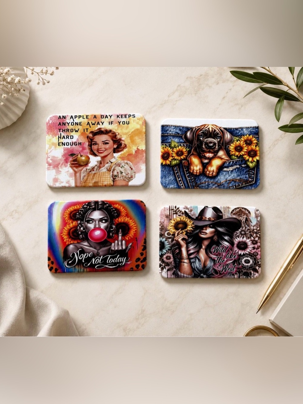 NWT Funny Vibrant Fridge Magnets | Sassy & Cute Kitchen Decor | Set of 4